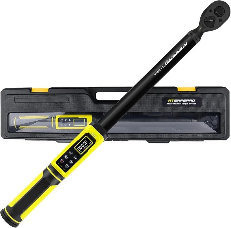 ATsafepro Chiave Dinamometrica Digitale 1, 2", 5.1-340 N·m Chiave Dinamometrica Auto, 5 Unità Precisione ±2% Bidirezionale, Schermo LCD con Allarmi Acustici e LED, Adatta per Biciclette, Moto, Auto — Riscaldamento