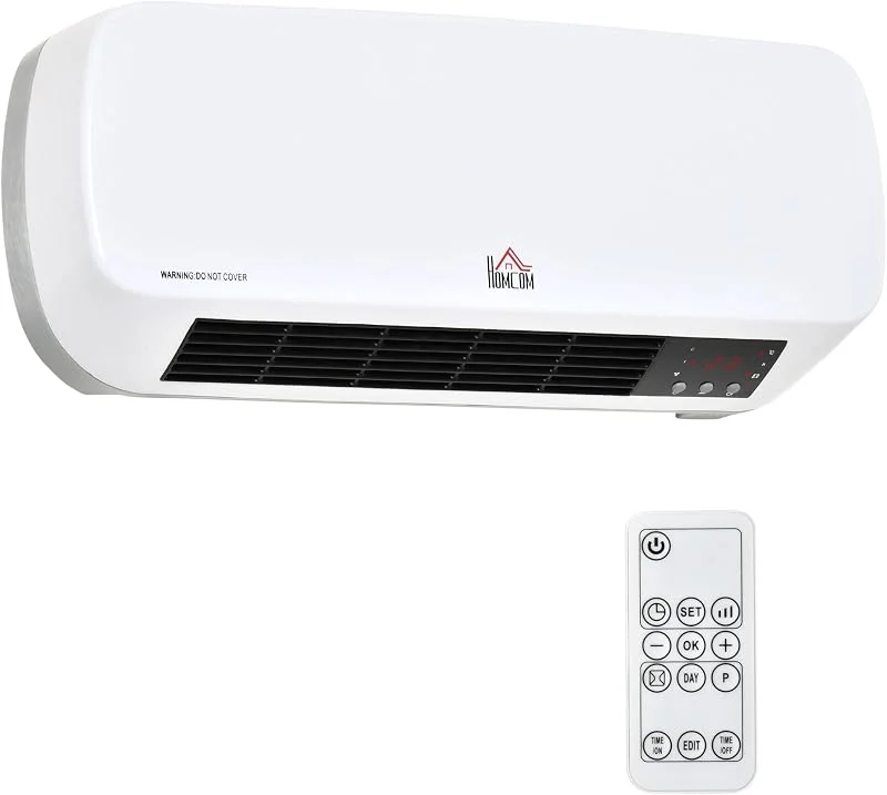 HOMCOM Stufa Elettrica Basso Consumo da Parete 45x18.6x11.5cm Bianco — Riscaldamento