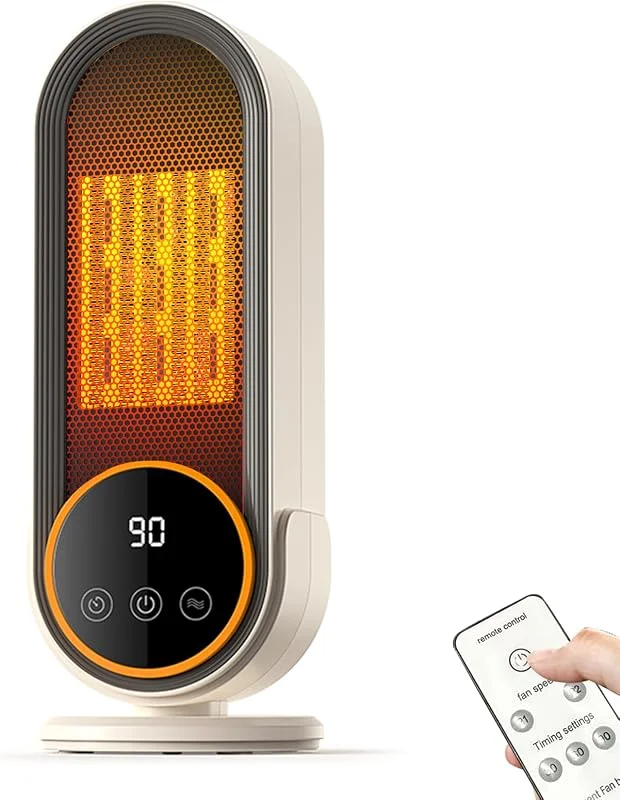 Termoventilatore ceramico PTC 1200W, Stufetta Elettrica Portatile a Basso Consumo, Riscaldatore Silenzioso con Protezione da Surriscaldamento e Anti-Ribaltamento, per Studio, Camera da Letto e Ufficio