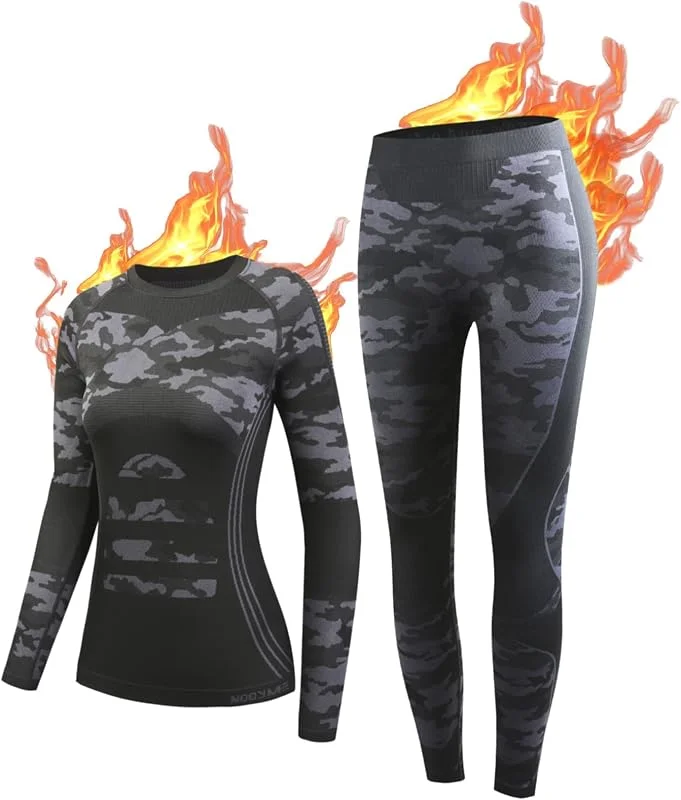 NOOYME Intimo Termico Donna Biancheria Intima Termica Funzionale Donna Pantaloni e Maglia Termica Traspirante Asciugatura Rapida per Sci Corsa Palestra — Abbigliamento riscaldato