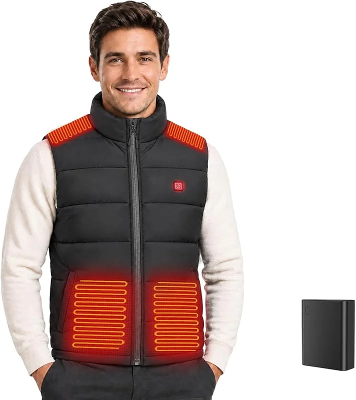 Rrtizan Gilet Riscaldato Uomo con Batteria 10000mAh, Giubbotto Riscaldanto con 9 Zone e 3 Livelli Temperatura, Impermeabile Antivento per Giubbotto Moto, Ciclismo, Pesca — Abbigliamento riscaldato