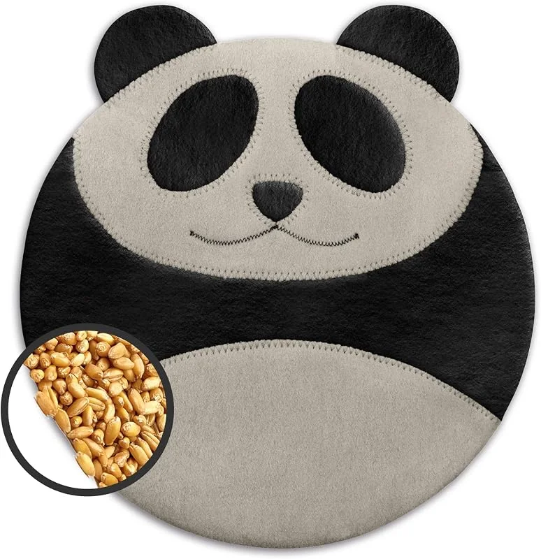 LESCHI Cuscino termico per microonde - In cotone bio con grano biologico - Cuscino riscaldante per dolori mestruali, alla pancia, schiena e zona lombare - Naturale, riutilizzabile - Panda, nero — Riscaldamento