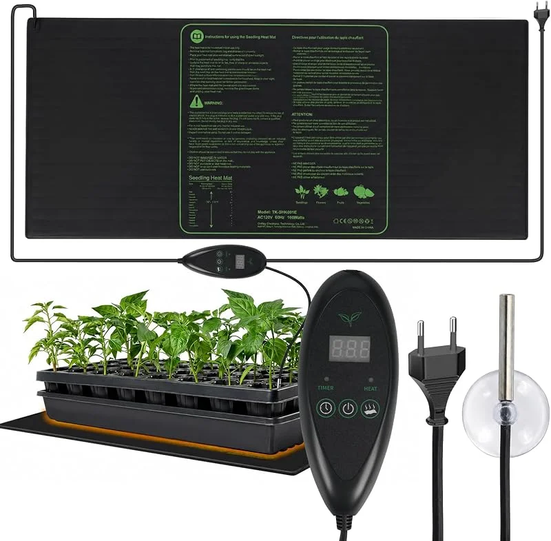 Tappetino riscaldante per piante da 160 W, con termostato digitale, 50 × 120 cm, con funzione timer, tappetino riscaldante per germinazione, coltivazione, serra e idroponica — Riscaldamento