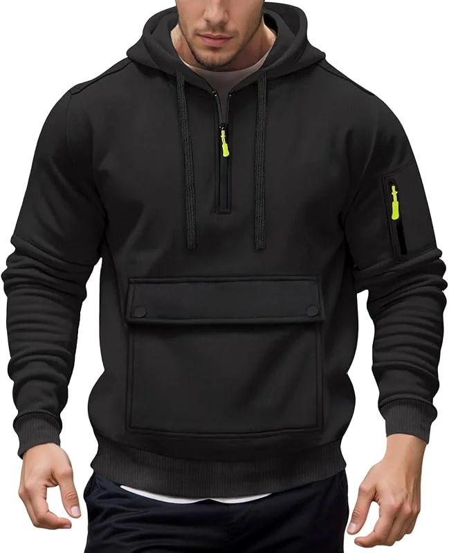 Felpa Lavoro Uomo Sport Casual Maniche Lunghe Tasche Cotone Leggera Autunno e Inverno Maglioni Felpe con Cappuccio Zip Cerniera sul Davanti Resistenti — Abbigliamento riscaldato