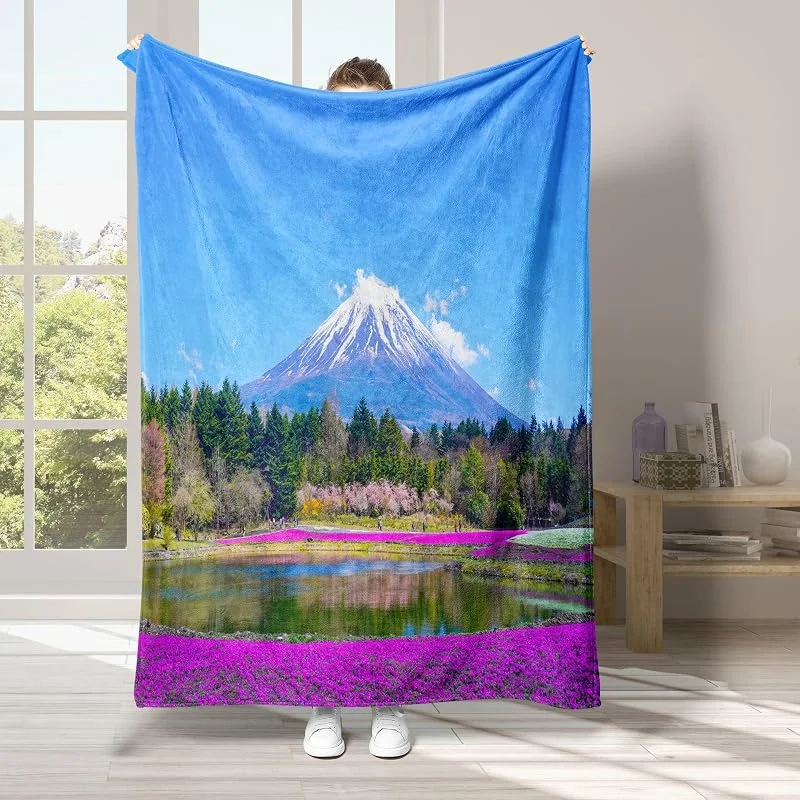 Montagna Coperta di Flanella 220x240cm, Albero Blanket Morbido Caldo e Confortevole, Modello di Copert con Stampa 3D, Adatto a Tutte le Stagioni — Riscaldamento