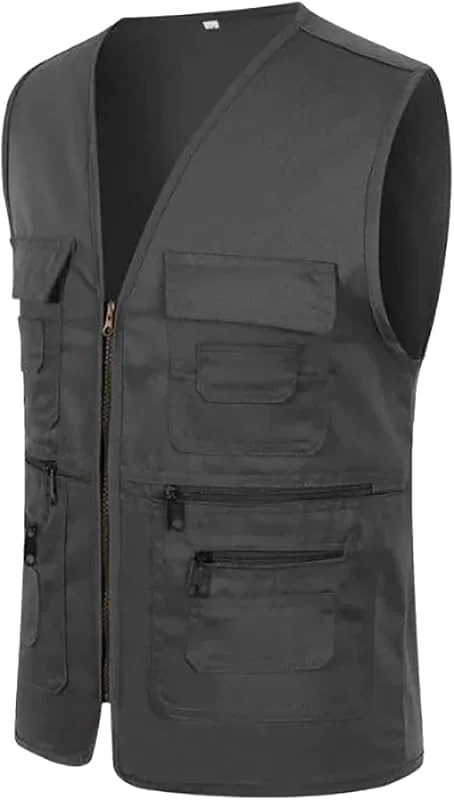 Gilet da viaggio leggero multi tasca, gilet da viaggio resistente, con tasche con cerniera e tessuto traspirante, pratico gilet da pesca o fotografia, ideale per passeggiate sul molo o sentieri — Abbigliamento riscaldato