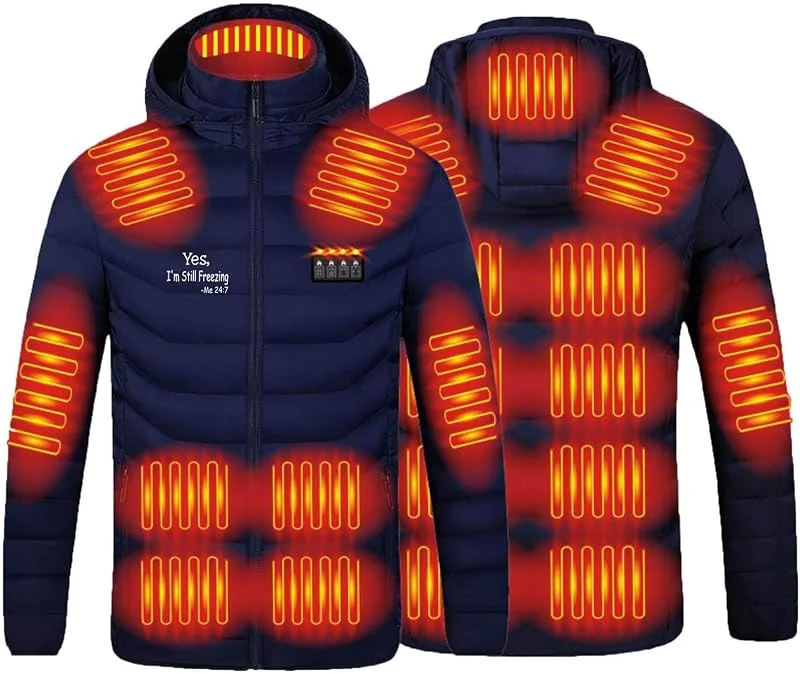 Giacca riscaldata da uomo e donna, con cappuccio, calda giacca invernale unisex, con 21 zone di riscaldamento, in tinta unita, ricaricabile, riscaldabile, giacca softshell — Abbigliamento riscaldato