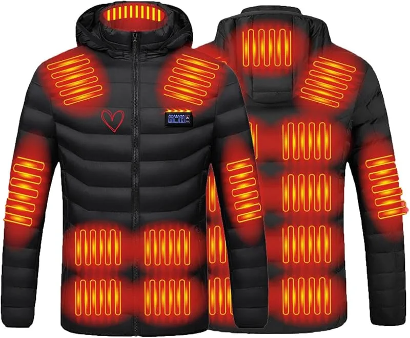 Giacca Riscaldata per Uomo con 21 Zone di Riscaldamento a Quattro Controlli Giubbotto Tinta Unita Giaccas Elettrico Riscaldato Invernale Uomos per Attività all'aperto Lavabile in Lavatrice — Abbigliamento riscaldato