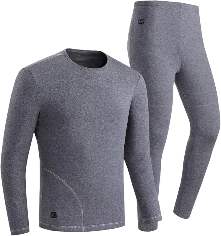 Generisch Set di biancheria intima termica da uomo in cotone felpato con riscaldamento USB, per zone di riscaldamento invernale, resistente al freddo, set di biancheria intima termica intelligente — Abbigliamento riscaldato