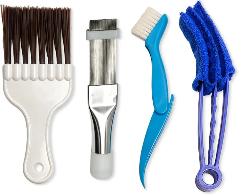 Spazzola per Pulizia del Condizionatore d'Aria, 4 Pezzi Spazzola Pulizia Condensatore, Kit Pulizia Asciugatrice, Metallo Strumento di Riparazione del Radiatore per Unità Esterne, Filtri — Umidificatore