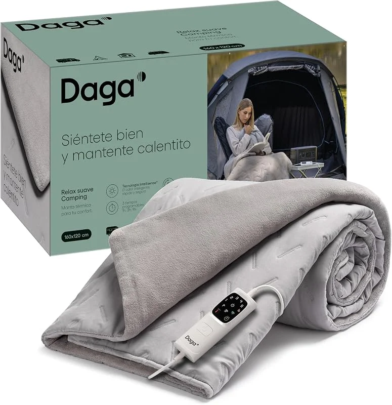 Daga Coperta termica da campeggio, 160 x 120 cm, controllo digitale, morbida e calda, grigio — Riscaldamento