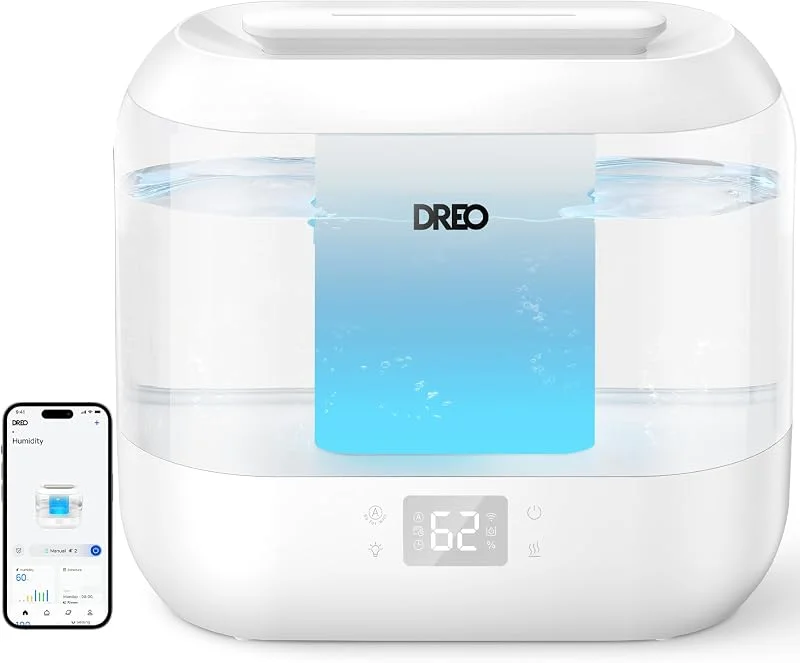 Dreo Umidificatori intelligenti da 4 litri per camera da letto, umidificatore a ultrasuoni silenzioso di grandi dimensioni con diffusore e luce notturna, durata di 32 ore per casa, interni, vivaio — Casa e cucina
