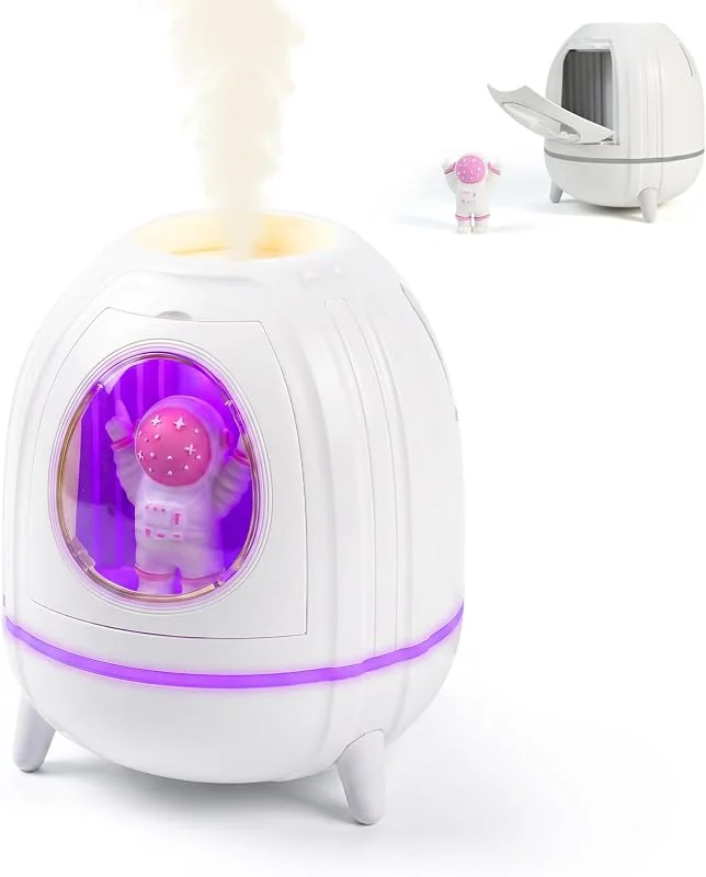 Umidificatore per camera da letto del bambino, umidificatore a nebbia fredda con luce notturna di tipo C, mini umidificatore d'aria di tipo C, 2 modalità di nebulizzazione, effetto fiamma a 7 colori
