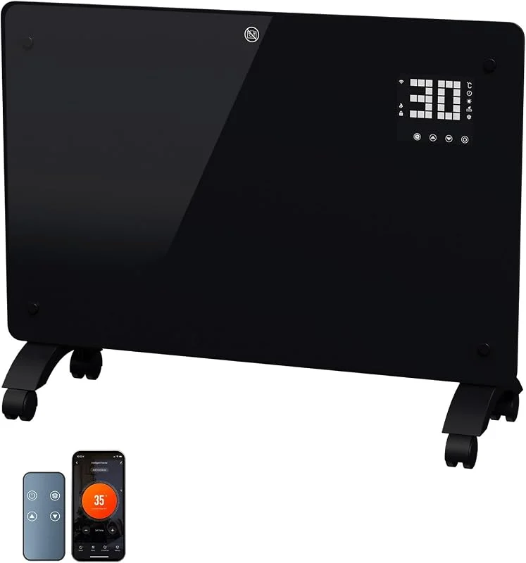 Daromigo Riscaldatore elettrico in vetro 2000 W, termoconvettore con termostato e telecomando WiFi, radiatore elettrico IP24, montaggio a parete, riscaldamento a infrarossi mobile, a risparmio