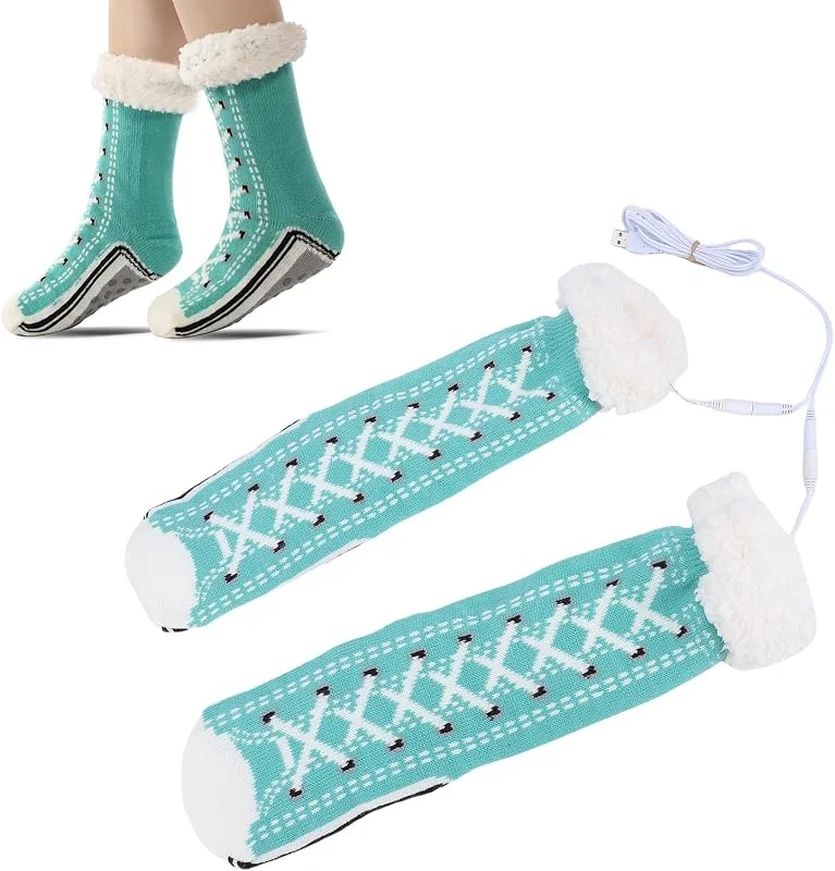 Calzini Riscaldati USB per Uomo Donna, Calzini Riscaldanti Elettrici Antiscivolo, Calzini Scaldapiedi Invernali con Fodera in Pile, Calzini Elettrici per Inverno, Sci, Campeggio — Abbigliamento riscaldato