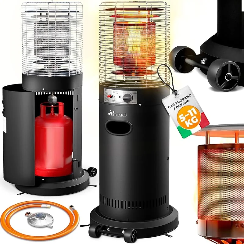 TRESKO® Stufa a gas per esterni, 11 kW, con ruote, tubo e regolatore — Riscaldamento