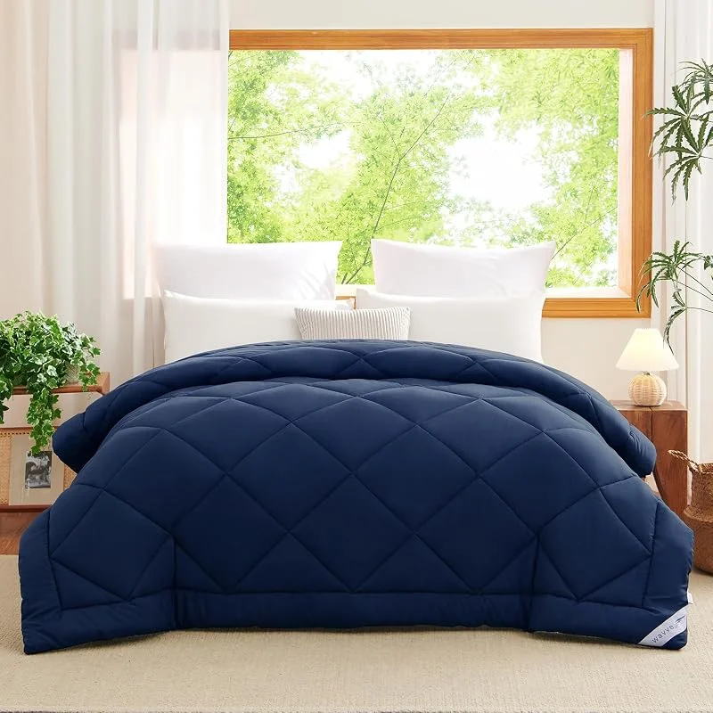 WAVVE Piumino Letto Matrimoniale 4 Stagioni 220x240 - Piumone Autunnale Invernale 220 x 240 cm - Coperta Trapunta 240x220 di Microfibra Sintetico, Blu — Riscaldamento