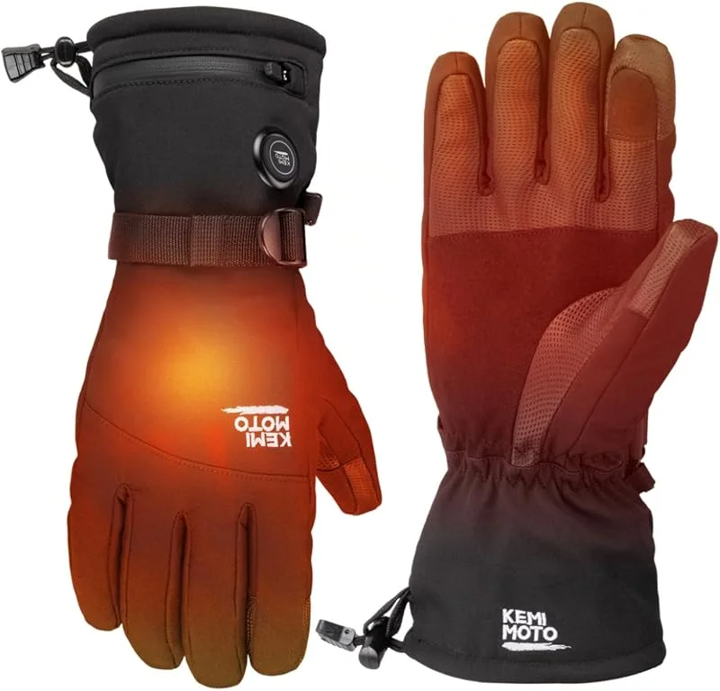 KEMIMOTO Guanti Sci Riscaldati Uomo Donna, Ricaricabili Guanti Invernali Impermeabili con 7.4v 25 mAh Batterie, Adatti a -1°C a -5°C, Ideali per Sci Pesca Caccia Campeggio — Abbigliamento riscaldato
