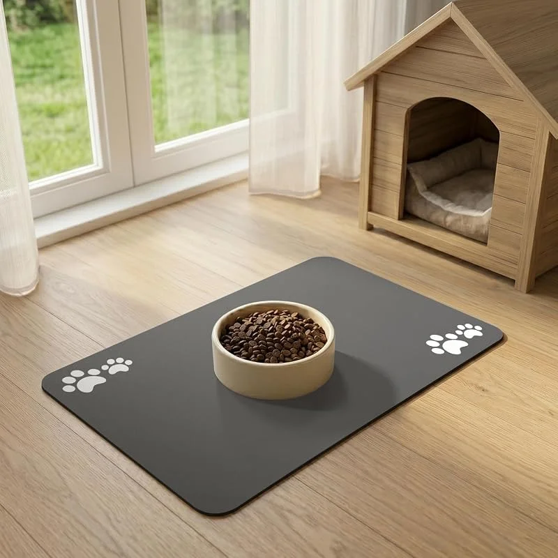 Tappetino Ciotole Cane, Super Assorbente Tappetino di Alimentazione per Animali Domestici, Antiscivolo Sottociotola per Cani e Gatti, Asciugatura Rapida Tappetino Ciotole Gatto (Grigio scuro, 30x50cm) — Riscaldamento