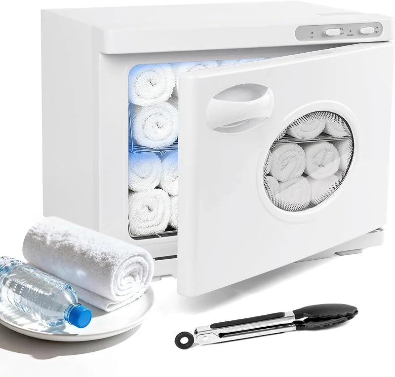 Scaldasalviette da 23 l, con lampada UV, 3 in 1, scaldasalviette elettrico con finestra per spa, massaggio, salone e cura delle unghie, bianco — Riscaldamento