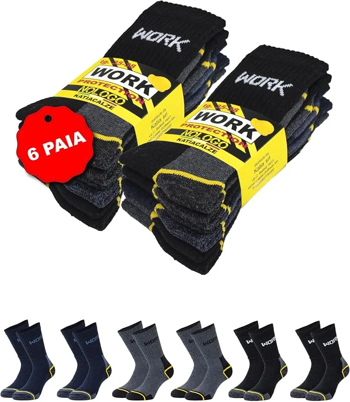 Calze da Lavoro Uomo Donna 6 Paia - Calzini Uomo Cotone, Calze per Scarpe Antinfortunistiche, Calzini Anti vesciche, Traspiranti, Super Resistenti — Abbigliamento riscaldato