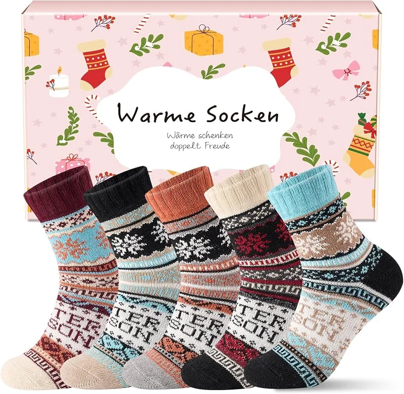 Calze Riscaldate Per Donne – 5 Paia Di Calze Invernali Pelo Spesso, Traspiranti E Colorate, Perfette Come Regalo Per Donna, Taglia 35-42​ — Abbigliamento riscaldato