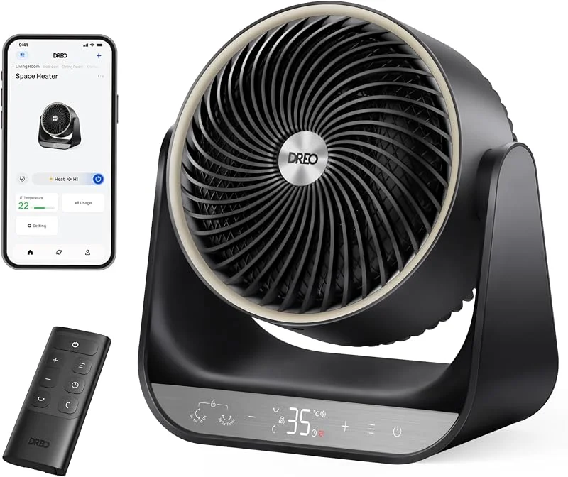 Dreo Stufa elettrica da interno 1500W con telecomando e termostato, 7 modalità, protezione da surriscaldamento e ribaltamento, riscaldatore portatile per tutta la stanza, nero, dispositivo 714S
