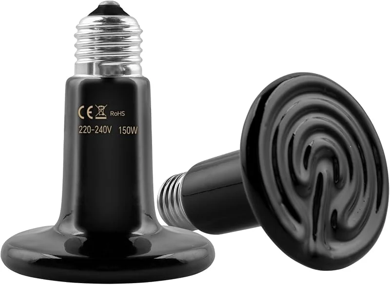 Caldarax 2 Pezzi E27 150W Lampadina Riscaldante in Ceramica 220-240V, Rettile Lampada a Infrarossi Riscaldante, per Anfibi e Rettili Tartaruga, Uccelli, Lucertola, Pulcino, Serpente — Riscaldamento