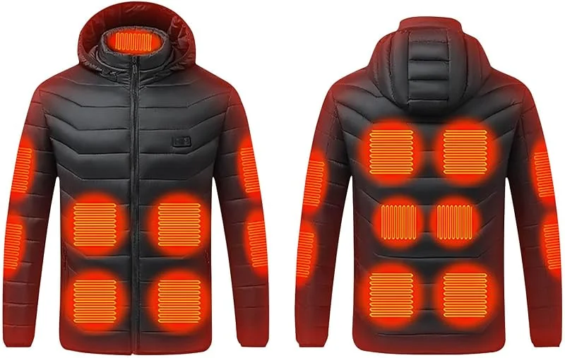 Giacca Riscaldata per Uomo Donna Cappotto Tinta Unita in Cotone 15-17 Zone Riscaldamento a Doppi Controlli Giubbotto Termico Riscaldato Elettrico con USB Invernale Giubbottos Zip Unisex Oversize — Abbigliamento riscaldato