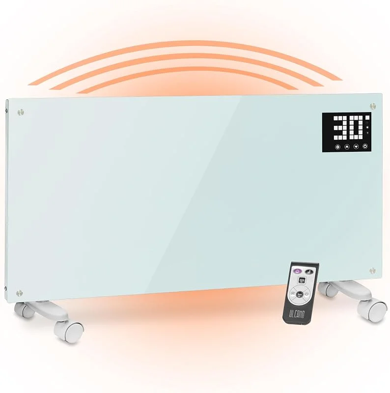 Termoconvettore Nero Con Modalità ECO 1000W, Potenza Max 2000W, Stufa Elettrica A Basso Consumo, Montaggio A Parete o Con Ruote, Con Termostato, Colore Bianco — Riscaldamento