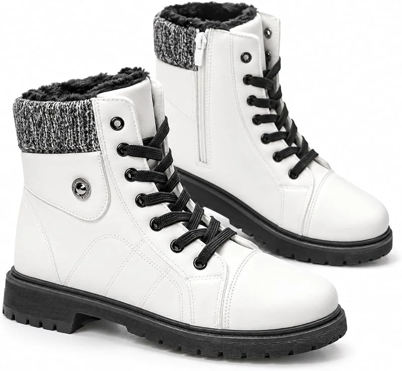 GLAMORA Stivaletti Donna Invernali, Scarponcini Caldi con Pelo Interno, Cerniera Laterale, Stivali da Neve Resistenti all'Acqua, Lacci, Suola Antiscivolo per Trekking Leggero e Passeggiate in Montagna — Abbigliamento riscaldato