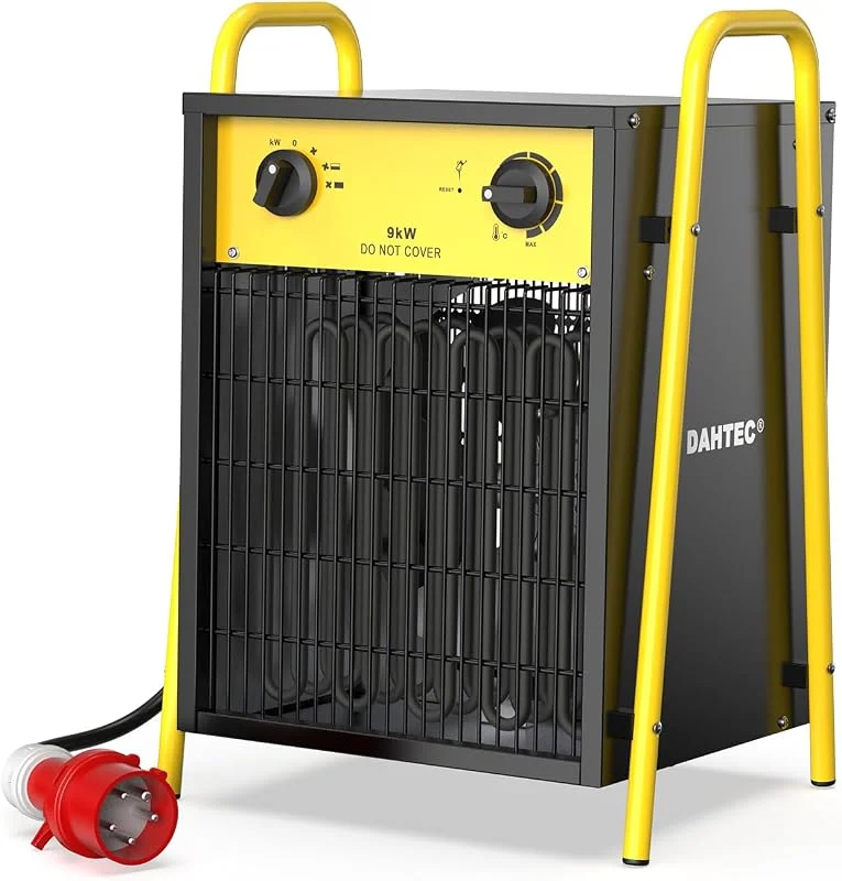 DAHTEC Termoventilatore Industriale 9000 W - Radiatore Elettrico - Basso Consumo - Termostato e Protezione da Surriscaldamento - per Casa, Serra o Il Cantiere