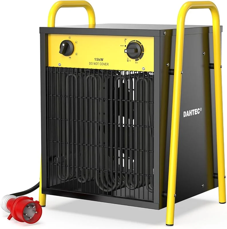 DAHTEC Termoventilatore Industriale 15 kW - Radiatore Elettrico - Basso Consumo - Termostato e Protezione da Surriscaldamento - per Casa, Serra o Il Cantiere