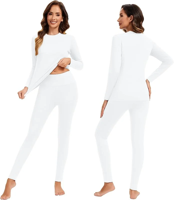 AMZSPORT Donna Set Termico Intimo Completo, Biancheria Termica Funzionale per Sci e Invernale, Maglia a Lunga Manica & Pantaloni Base Traspirante — Abbigliamento riscaldato