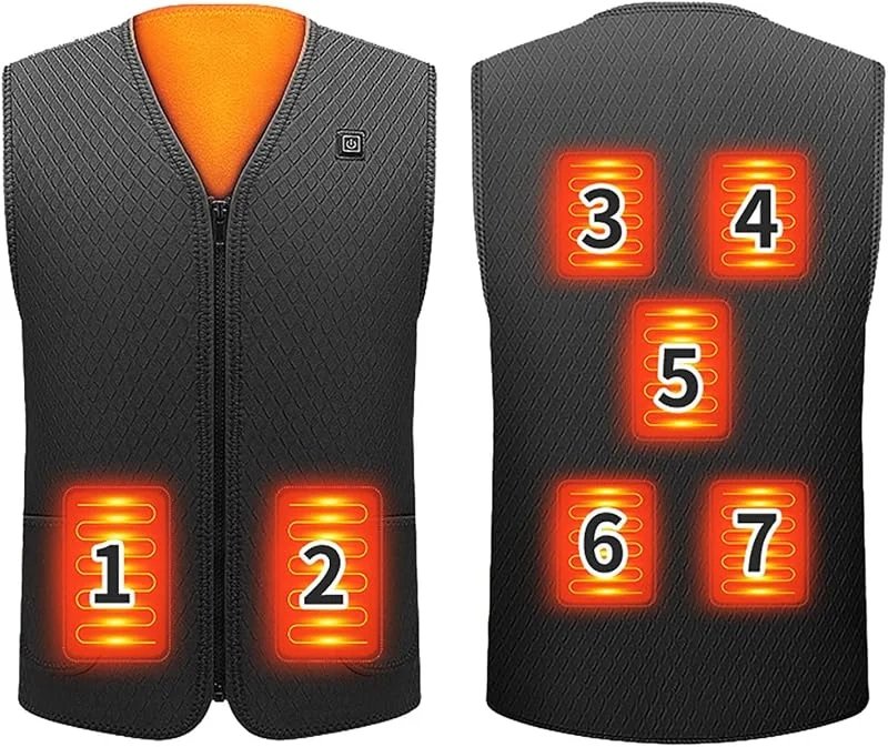 Gilet Riscaldato Uomo Donna in Materiale da Sub 7 Zone con USB Smanicato Riscaldata Imbottita Trapuntata Piumino Riscaldate Senza Maniche 100 Grammi per Sci Caccia Moto Pesca Trekking Bici Lavoro — Abbigliamento riscaldato