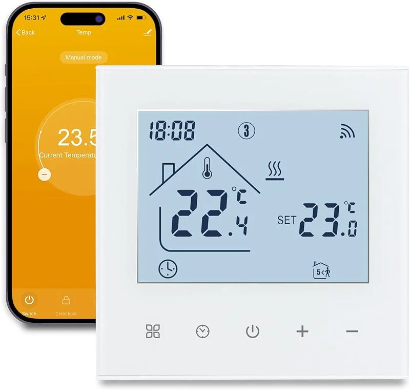 Beok Termostato Wifi Termostati Smart Ambiente per Riscaldamento a Pavimento Dell'acqua Programmabile Regolatore di Temperatura Con LCD, Compatibile Alexa, Google Home 3A TDR89W-WIFI-WP Bianco