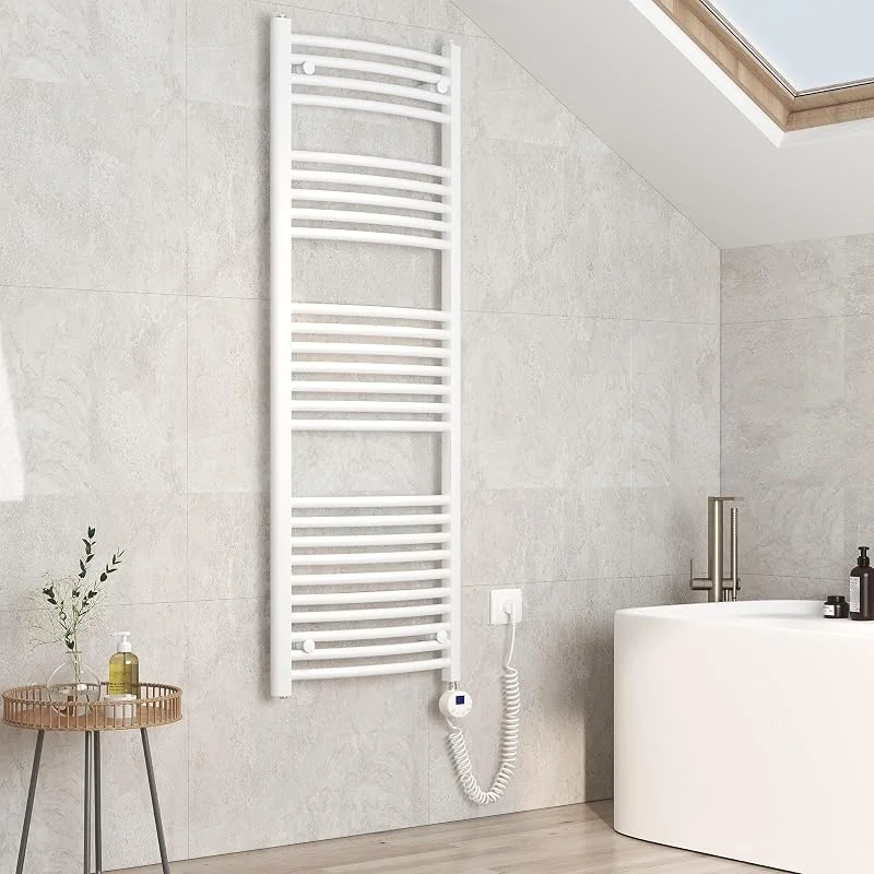 EMKE Scaldasalviette elettrico da bagno, 140 x 50 cm, con termostato, scaldasalviette con timer, colore bianco, 600 W — Riscaldamento