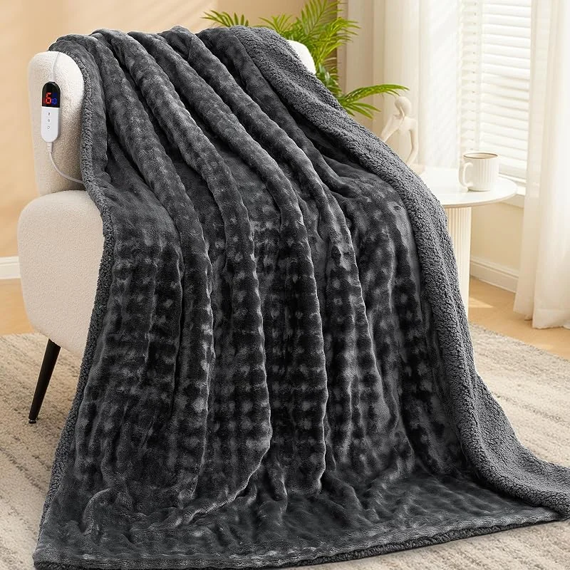 CURECURE Coperta Elettrica Termica 150x200cm Motivo a Bolle 3D, Grigio — Riscaldamento