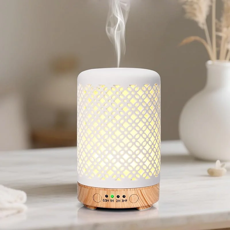 Diffusore di Oli Essenziali, Glovios 100ml Diffusore di Oli Essenziali Ceramica, Diffusore Aromaterapia con 7 Colori LED e Timer, Spegnimento Automatico Diffusori per Ambienti — Casa e cucina