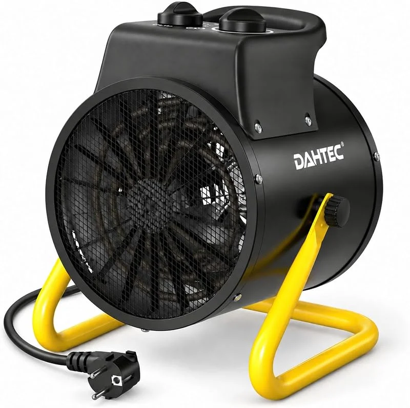 DAHTEC Stufa Elettrica 3000W - Termoventilatore - Radiatore Elettrico Basso Consumo - Termostato e Protezione da Surriscaldamento - per Casa, Bagno o Officina