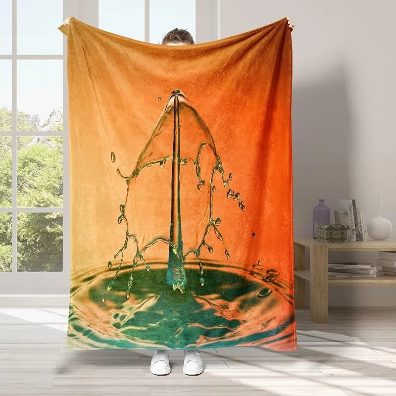 Giallo Coperta di Flanella 220x240cm, Gocce d'Acqua Blanket Morbido Caldo e Confortevole, Modello di Copert con Stampa 3D, Adatto a Tutte le Stagioni — Riscaldamento