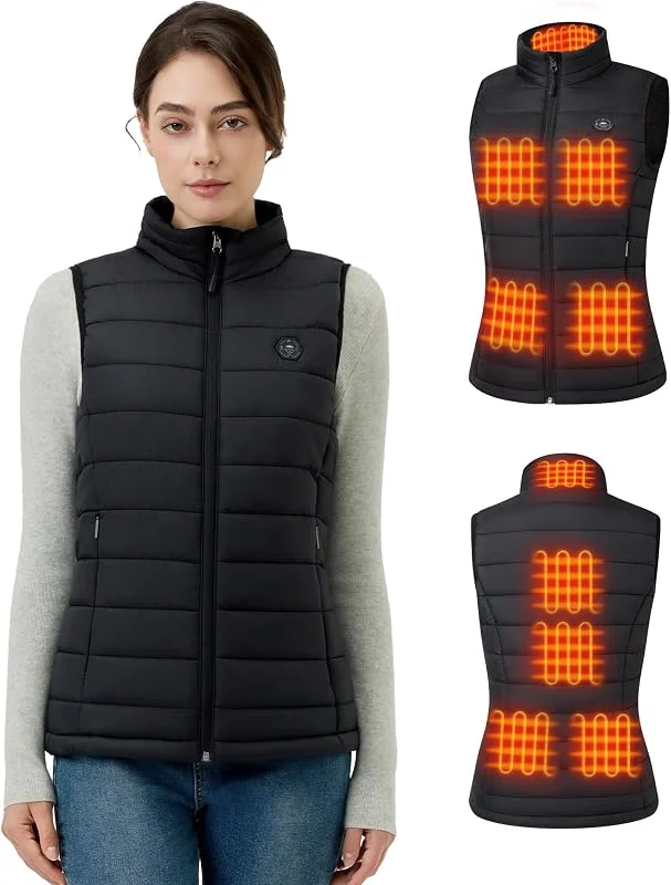 Gilet Riscaldato Donna con Batteria Inclusa da 7.4V e 16000mAh, 9 Zone di Riscaldamento, 3 Livelli di Temperatura Regolabili Semplicità Classica Gilet, Ideale per Attività all'Aperto Viaggi Sport — Abbigliamento riscaldato