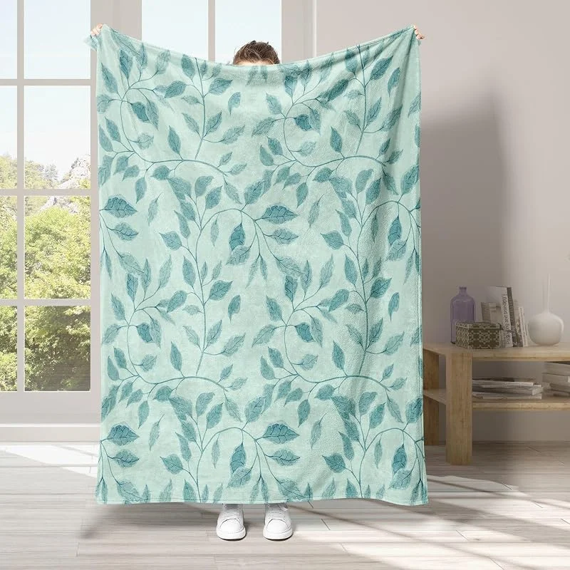 Foglia Coperta di Flanella 220x240cm, Blu Blanket Morbido Caldo e Confortevole, Modello di Copert con Stampa 3D, Adatto a Tutte le Stagioni — Riscaldamento
