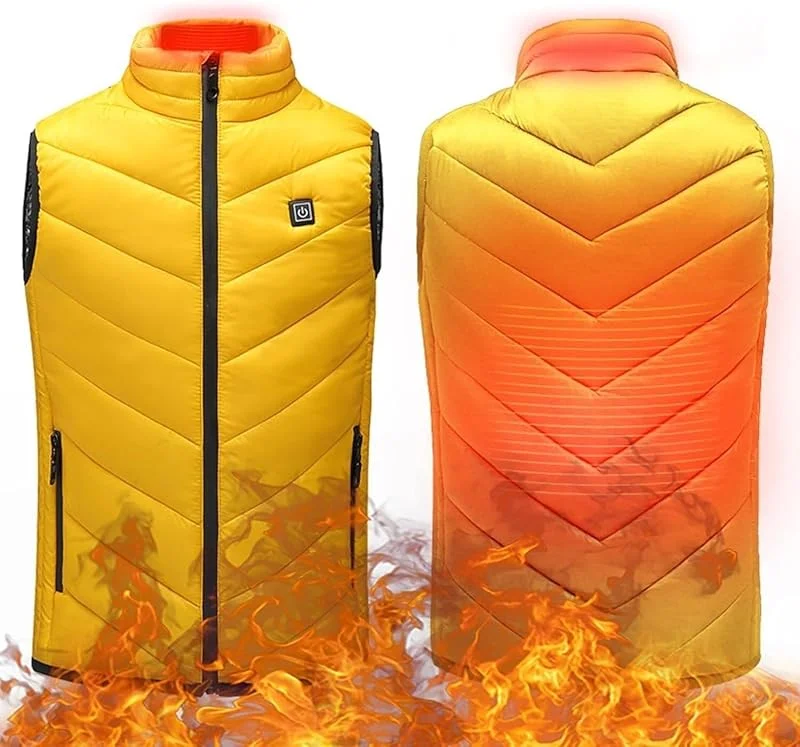 Gilet riscaldante Trapuntato Leggero a 2 Zone di Calore, Gilet riscaldante Elettrico Ricaricabile for Escursionismo, Pesca, Caccia all'aperto(Yellow, 130) — Abbigliamento riscaldato