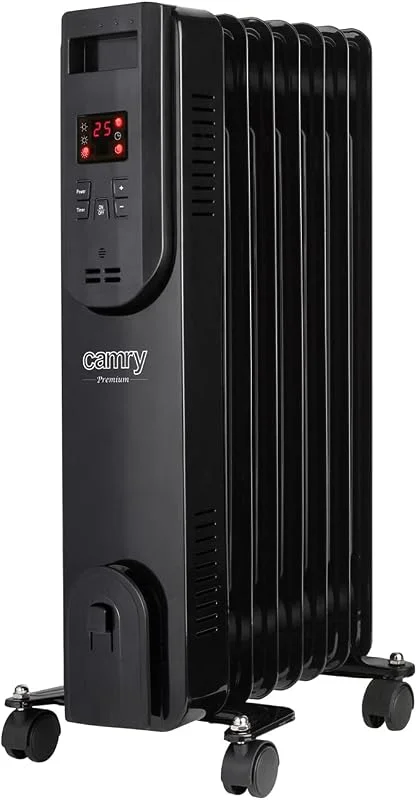 Camry CR7812 Riscaldatore ad olio 7 Alette 1500W display LED Telecomando 3 Livelli di Potenza 600W 900W 1500W Timer — Riscaldamento