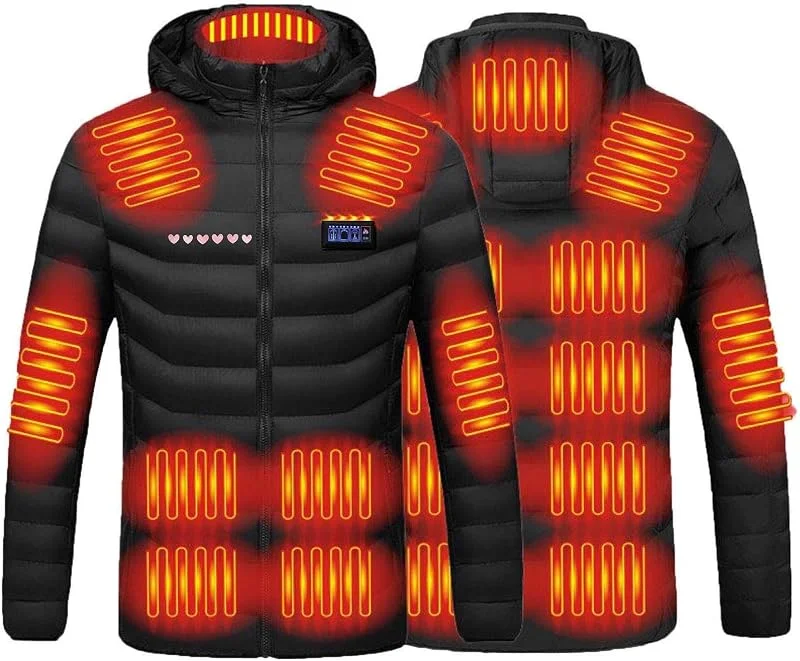 Black Friday 2024 Offerte Piumino Riscaldato Uomo Donna, USB 21 Zone di Riscaldato Gilet Riscaldante Elettrico Cappotti con Cappuccio, Gilet Caldo Invernale per Sci all'aperto (Batterie non incluse) — Abbigliamento riscaldato