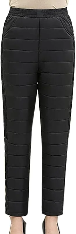 Donna Pantaloni in Piumino - Donna Invernale Spesso Pantaloni Riscaldanti Madre Slim Vita Alta Pantaloni della Tuta Antivento Pantaloni Outdoor Campeggio Sci Pantaloni da Escursionismo — Abbigliamento riscaldato