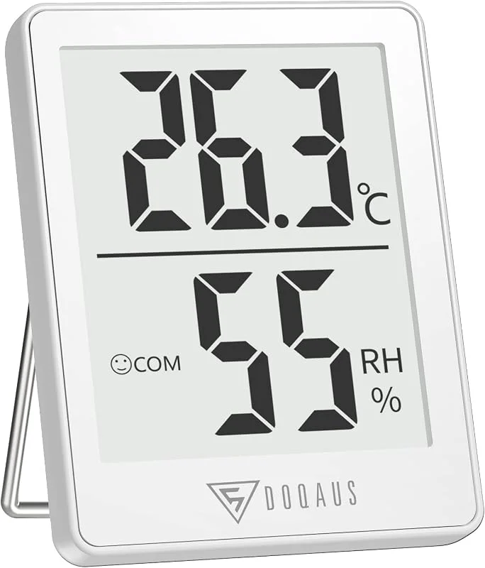 DOQAUS Igrometro Termometro Digitale, Termometro Ambiente con l'Icona di comforto, Monitor di Temperatura e umidità, Mini Termometro da Interno per Casa, Ufficio, Serra, Stanza del Bambino(Bianco) — Umidificatore