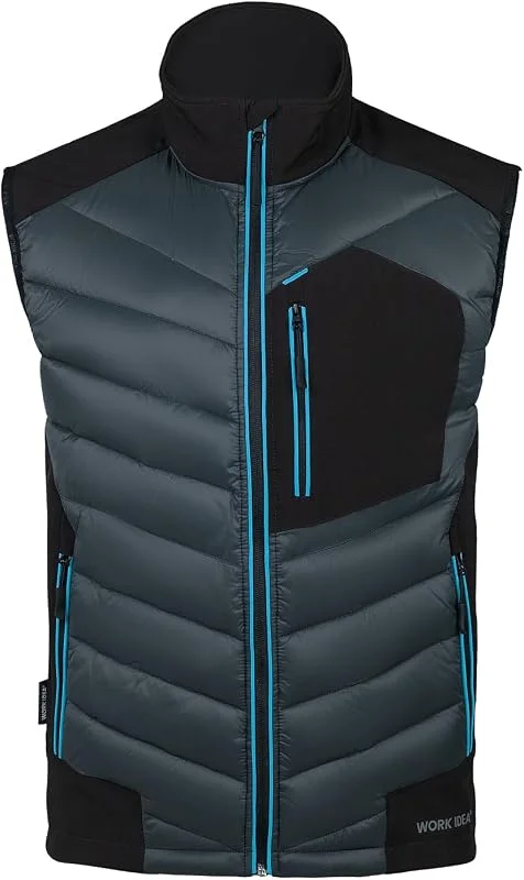 WORK IDEA Giacca softshell da uomo, impermeabile, antivento, senza maniche, traspirante, leggera, con tasche per ciclismo, corsa, escursionismo, golf e contesti di lavoro — Abbigliamento riscaldato