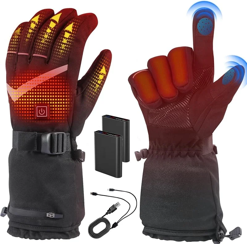 Guanti riscaldati migliorati, da uomo, da donna, 7, 4 V, 2 × 5000 mAh, con batteria ricaricabile, 4 temperature regolabili, impermeabili, per inverno, moto, ciclismo, sci — Abbigliamento riscaldato